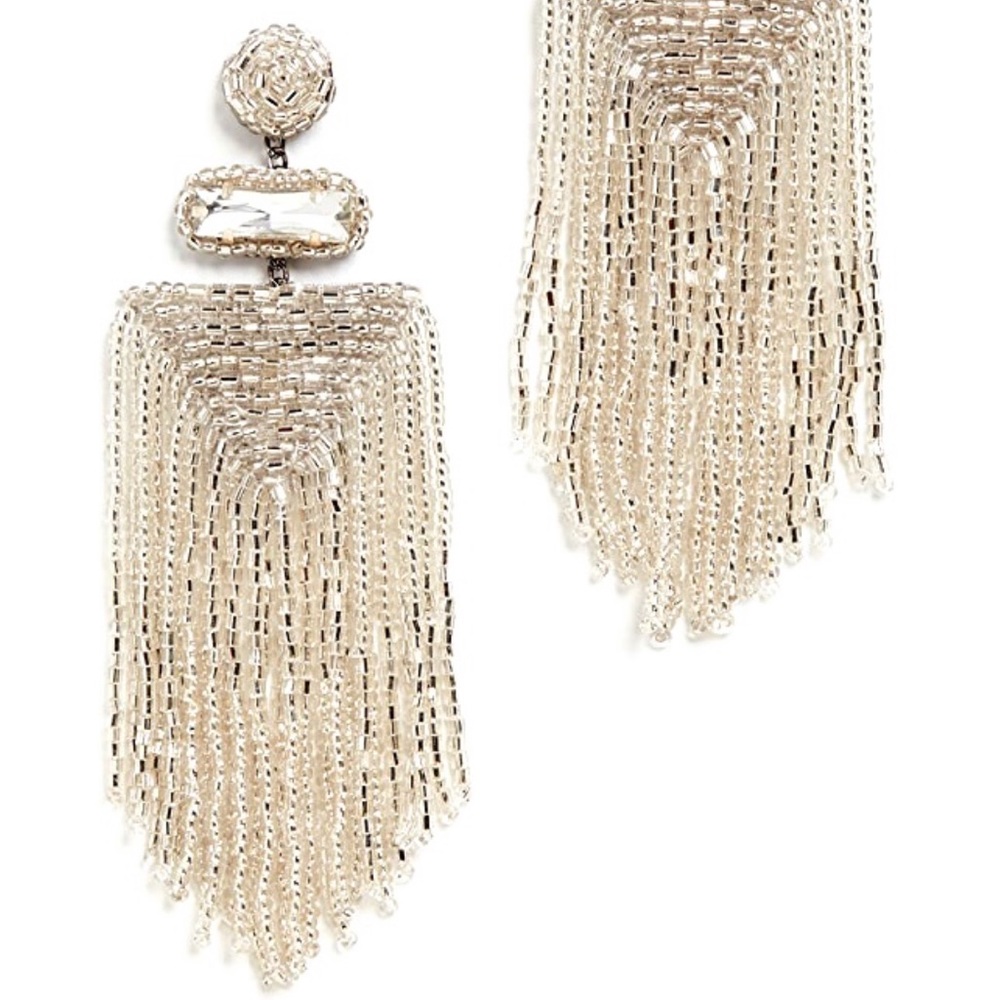 πΊπNWTππΊ Anthropologie Deepa Silver Beaded Fringe Chandeliers - Picture 15 of 16